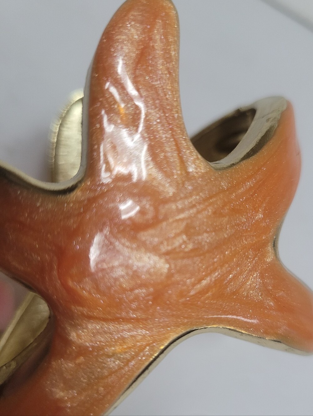 Orange And Gold Enamel Star Fish Cuff Bracelet - Picture 3 of 7